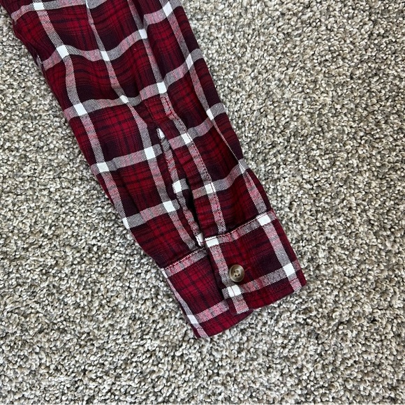 Eddie Bauer Burgundy Classic Fit Plaid Long Sleeve Button Up Shirt, Size Small - Picture 10 of 11